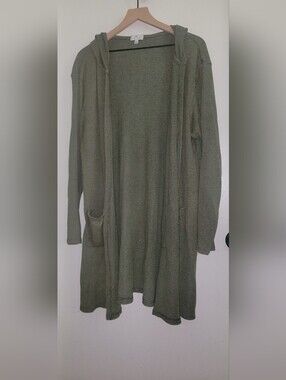 True Craft Lightweight Olive Green Hooded Open-Front Sweater